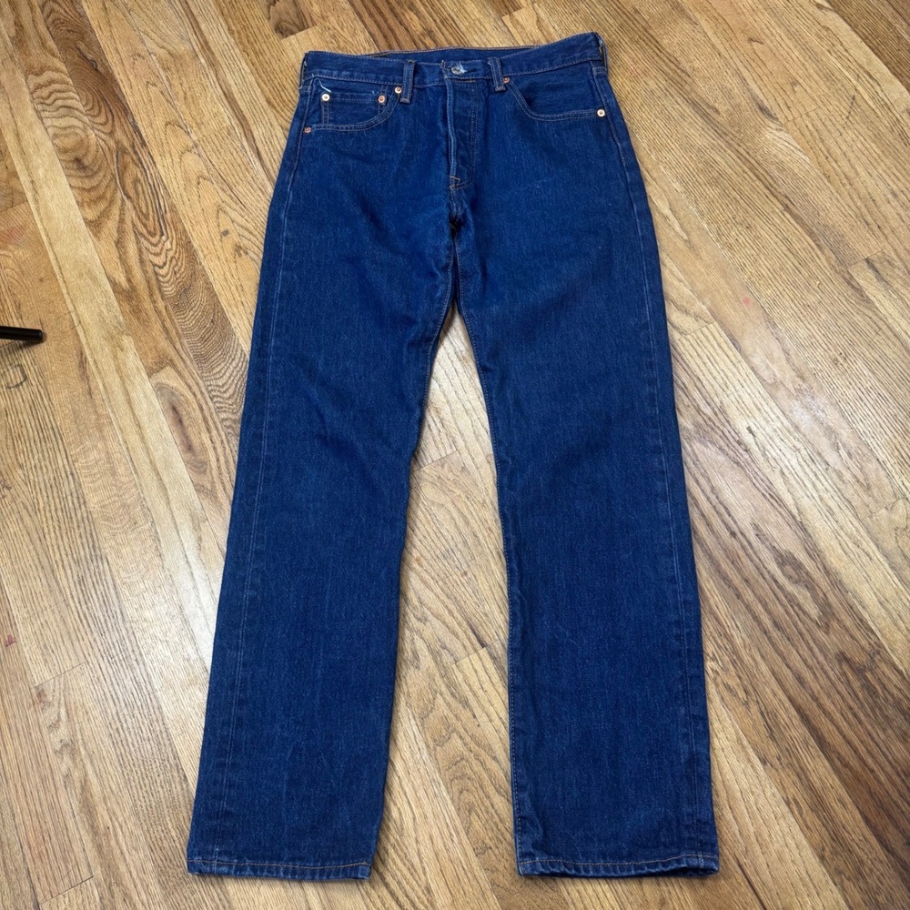 Levis 501 Original Fit Jeans Mens 32x34 Dark Wash Indigo Straight Leg Button Fly